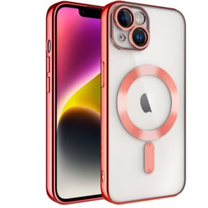 Nettech Apple iPhone 14 Uyumlu Renkli Corner Magsafe Seri Arka Koruma Kılıf (Kırmızı) NT-99162
