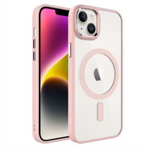 Nettech Apple iPhone 14 Uyumlu Soft Akrilik Magsafe Seri Arka Koruma Kılıf (Pembe) NT-98119