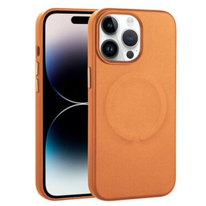 Nettech Apple iPhone 14 Pro Uyumlu Deri Magsafe Seri Arka Koruma Kılıf (Turuncu) NT-100315