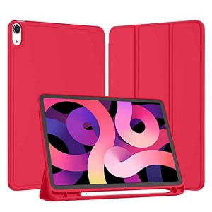 Nettech Apple iPad Air 4.Nesil 10.9 inch Uyumlu Premium Smart 360 Kalem Yuvalı Kapaklı Kılıf (Kırmızı) NT-100365