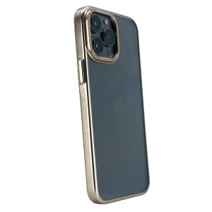 Nettech Apple iPhone 14 Pro Uyumlu Metal Çerçeveli Arka Koruma Kılıf (Gold) NT-100989