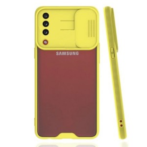 Nettech Samsung Galaxy A30 Uyumlu Platin Kamera Kızaklı Arka Koruma Kılıf (Sarı) NT-86756
