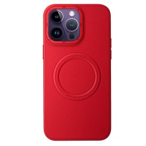 Nettech Apple iPhone 14 Pro Uyumlu Manyetik Deri Magsafe Seri Arka Koruma Kılıf (Kırmızı) NT-101406