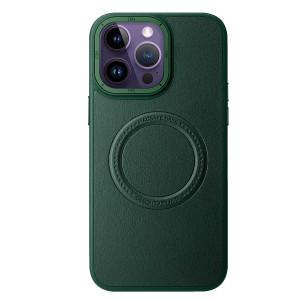Nettech Apple iPhone 14 Pro Uyumlu Manyetik Deri Magsafe Seri Arka Koruma Kılıf (Yeşil) NT-101404