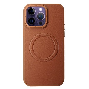Nettech Apple iPhone 13 Pro Uyumlu Manyetik Deri Magsafe Seri Arka Koruma Kılıf (Kahverengi) NT-101388