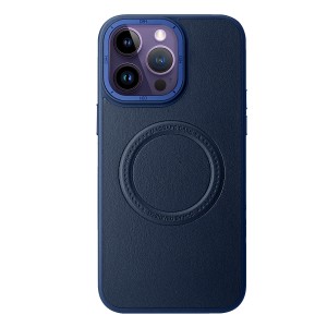 Nettech Apple iPhone 13 Pro Uyumlu Manyetik Deri Magsafe Seri Arka Koruma Kılıf (Lacivert) NT-101386