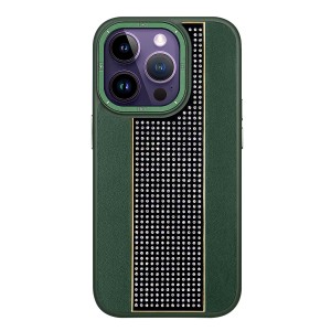 Nettech Apple iPhone 14 Pro Max Uyumlu Taşlı Deri Seri Arka Koruma Kılıf (Yeşil) NT-101498