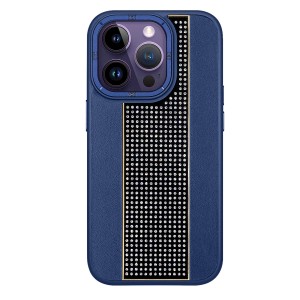 Nettech Apple iPhone 13 Pro Max Uyumlu Taşlı Deri Seri Arka Koruma Kılıf (Lacivert) NT-101478