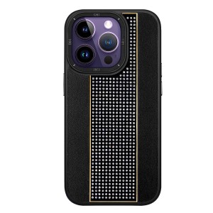 Nettech Apple iPhone 14 Pro Uyumlu Taşlı Deri Seri Arka Koruma Kılıf (Siyah) NT-101491