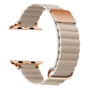 Nettech Apple Watch Seri 44/42 mm Uyumlu Deri Kordon (Rose Gold) NT-103035