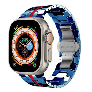 Nettech Apple Watch Seri 44/42 mm Uyumlu Metal Kordon (KIRMIZI-MAVİ) NT-102938