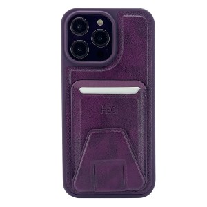 Nettech Apple iPhone 14 Pro Max Uyumlu Suni Deri Kartlık Arka Koruma Kılıf (Mor) NT-101548
