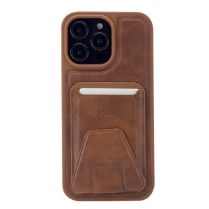 Nettech Apple iPhone 14 Pro Uyumlu Suni Deri Kartlık Arka Koruma Kılıf (Kahverengi) NT-101544