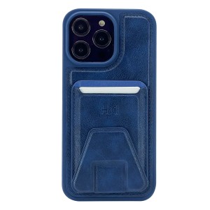 Nettech Apple iPhone 13 Pro Uyumlu Suni Deri Kartlık Arka Koruma Kılıf (Lacivert) NT-101528