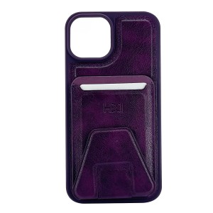 Nettech Apple iPhone 14 Uyumlu Suni Deri Kartlık Arka Koruma Kılıf (Mor) NT-101536