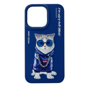 Nettech Apple iPhone 13 Pro Max Uyumlu Deri Nakışlı Animal Seri Arka Koruma Kılıf (Mavi) NT-101104
