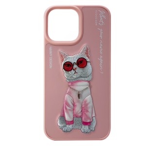 Nettech Apple iPhone 14 Uyumlu Deri Nakışlı Animal Seri Arka Koruma Kılıf (Pembe) NT-101109