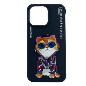 Nettech Apple iPhone 14 Uyumlu Deri Nakışlı Animal Seri Arka Koruma Kılıf (Siyah) NT-101106