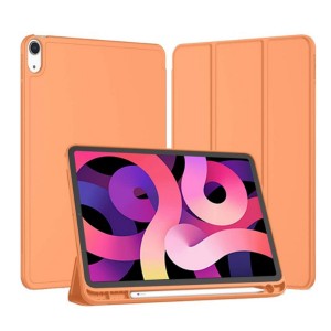 Nettech Apple iPad Air 4.Nesil 10.9 inch Uyumlu Premium Smart 360 Kalem Yuvalı Kapaklı Kılıf (Turuncu) NT-102766