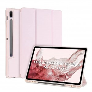 Nettech Samsung Galaxy Tab S7 FE LTE SM-T733 64 GB 12.4 Uyumlu Premium Smart 360 Kalem Yuvalı Kapaklı Kılıf (Rose Gold) NT-103466