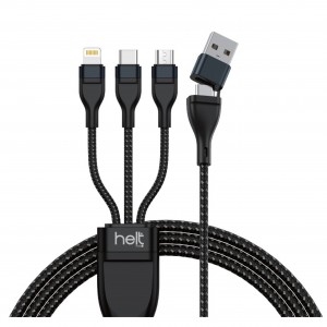 Helt HT-DC17 5İN1 İp Örgü 100 Cm USB To Micro + Lightning + Type-C Şarj ve Data Kablosu (Siyah) NT-31295