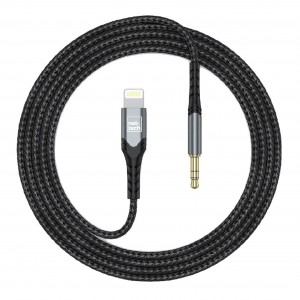 Nettech NT-AC03 İp Örgü 100 Cm Jack To Lightning Aux Kablo (Siyah) NT-100946