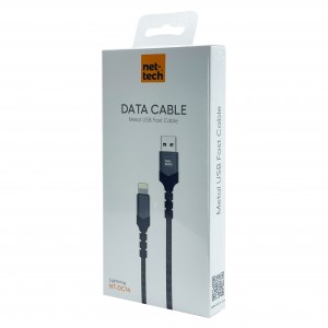 Nettech NT-DC14 İp Örgü 120 Cm Lightning Şarj ve Data Kablosu (Siyah) NT-DC14