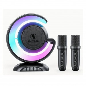Nettech Çift Mikrofon G Shaped Lamba Speaker Kablosuz Hoparlör - Speaker (Siyah) NT-104697
