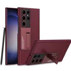 Nettech Samsung Galaxy S24 Ultra Uyumlu Standlı Karbon Arka Koruma Kılıf (Kırmızı) NT-107989