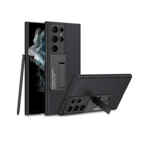 Nettech Samsung Galaxy S22 Ultra Uyumlu Standlı Karbon Arka Koruma Kılıf (Siyah) NT-107994