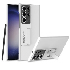 Nettech Samsung Galaxy S24 Ultra Uyumlu Standlı Karbon Arka Koruma Kılıf (Beyaz) NT-110215