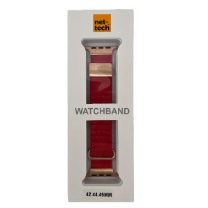 Nettech Apple Watch Seri 44/42 mm Uyumlu Deri Kordon (Kırmızı) NT-103032