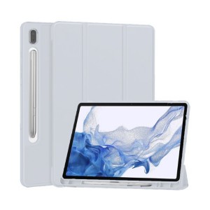 Nettech Samsung Galaxy Tab S9 Plus Uyumlu Premium Smart 360 Kalem Yuvalı Kapaklı Kılıf (Krem) NT-110698