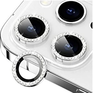 Nettech Apple iPhone 14 Pro Uyumlu Diamond Taşlı Model Kamera Cam Koruyucu (Gümüş) NT-110761