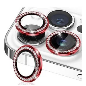 Nettech Apple iPhone 15 Pro Uyumlu Diamond Taşlı Model Kamera Cam Koruyucu (Kırmızı) NT-110766