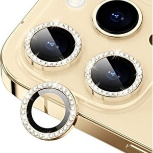 Nettech Apple iPhone 15 Pro Uyumlu Diamond Taşlı Model Kamera Cam Koruyucu (Gold) NT-110768