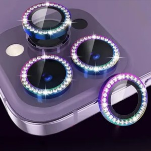 Nettech Apple iPhone 15 Pro Uyumlu Diamond Taşlı Model Kamera Cam Koruyucu (Gökkuşağı) NT-110769