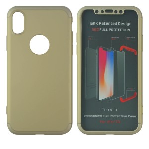 Nettech Apple iPhone X Uyumlu Ön Arka Koruma Arka Koruma Kılıf (Gold) VR-4318