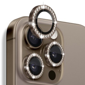 Nettech Apple iPhone 16 Pro Uyumlu Diamond Taşlı Model Kamera Cam Koruyucu (Kahverengi) NT-111293