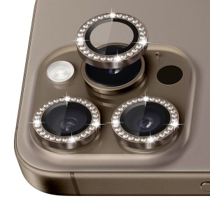 Nettech Apple iPhone 16 Pro Uyumlu Diamond Taşlı Model Kamera Cam Koruyucu (Kahverengi) NT-111293