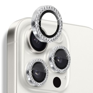 Nettech Apple iPhone 16 Pro Uyumlu Diamond Taşlı Model Kamera Cam Koruyucu (Gümüş) NT-111291