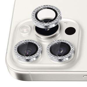 Nettech Apple iPhone 16 Pro Uyumlu Diamond Taşlı Model Kamera Cam Koruyucu (Gümüş) NT-111291