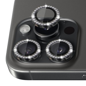 Nettech Apple iPhone 16 Pro Uyumlu Diamond Taşlı Model Kamera Cam Koruyucu (Siyah) NT-111290