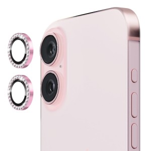 Nettech Apple iPhone 16 Uyumlu Diamond Taşlı Model Kamera Cam Koruyucu (Pembe) NT-111286