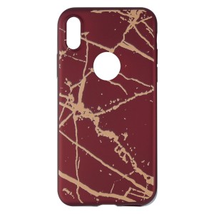 Nettech Apple iPhone X Uyumlu Mermer Desenli Arka Koruma Kılıf (Bordo) VR-4412