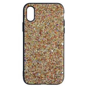 Nettech Apple iPhone X Uyumlu Simli Arka Koruma Kılıf (Gold) VR-4418