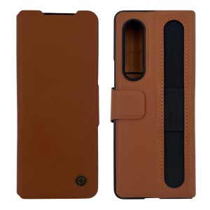 Nettech Samsung Galaxy Z Fold 3 Uyumlu Suni Deri Arka Koruma Kılıf (Kahverengi) NT-111537