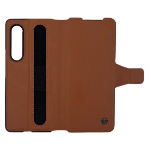 Nettech Samsung Galaxy Z Fold 4 Uyumlu Suni Deri Arka Koruma Kılıf (Kahverengi) NT-111535