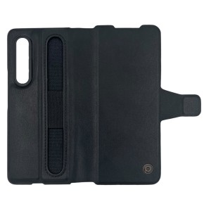 Nettech Samsung Galaxy Z Fold 4 Uyumlu Suni Deri Arka Koruma Kılıf (Siyah) NT-111533