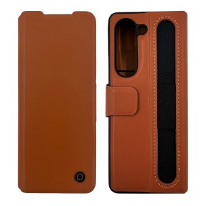 Nettech Samsung Galaxy Z Fold 5 Uyumlu Suni Deri Arka Koruma Kılıf (Kahverengi) NT-111502